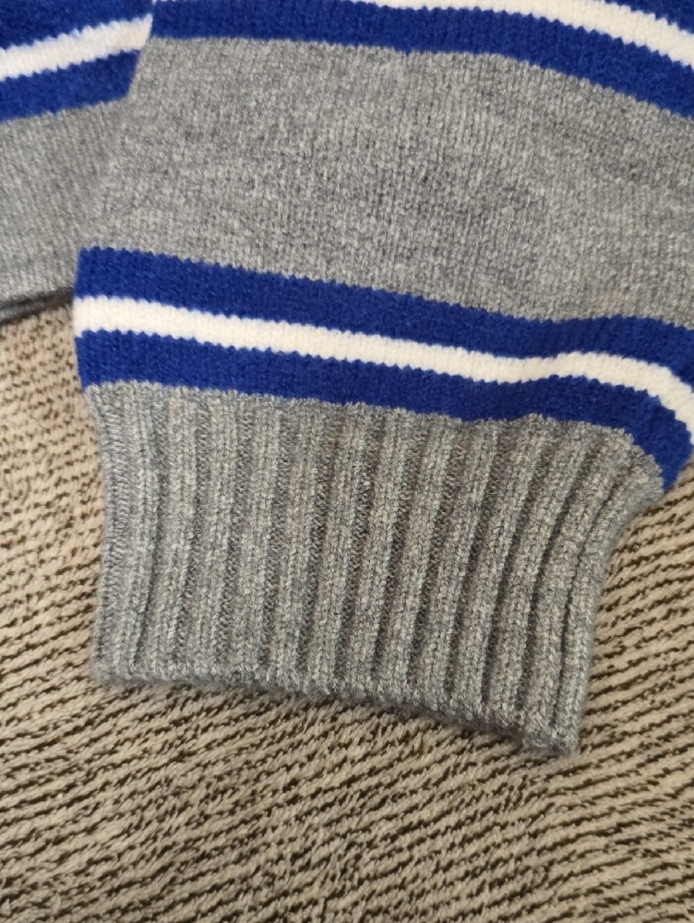 KBB Striped Gray & Royal Blue Knit Cardigan with White Collar - Picture 5 of 10